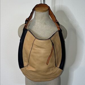 orYANY Tan and Black Leather Hobo Bag